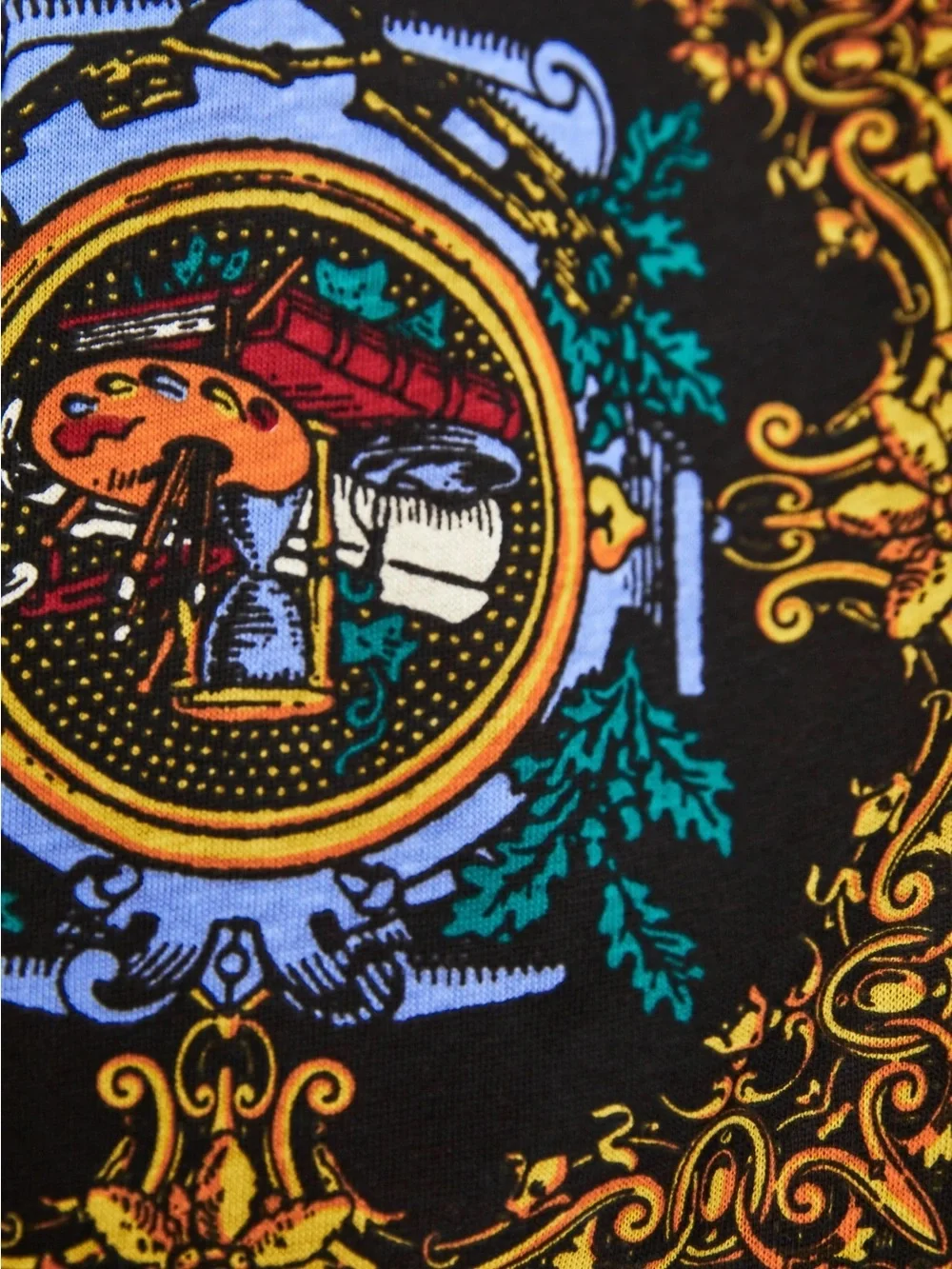 NWOT Zara Trafaluc Baroque Print Short Sleeve Tee in Black and Gold - Picture 4 of 10
